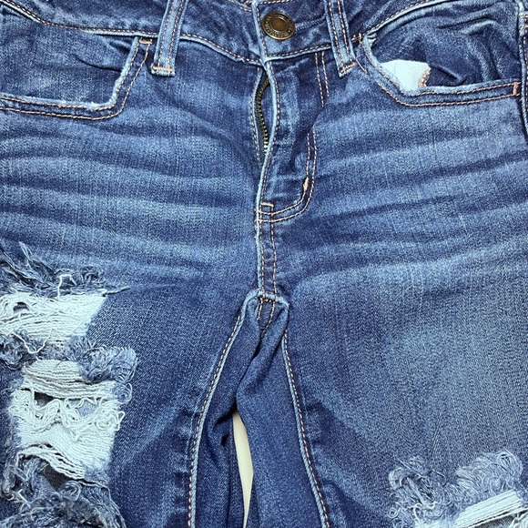 American Eagle Outfitters Women's Dark Blue Distressed Skinny Jeans - Picture 2 of 5